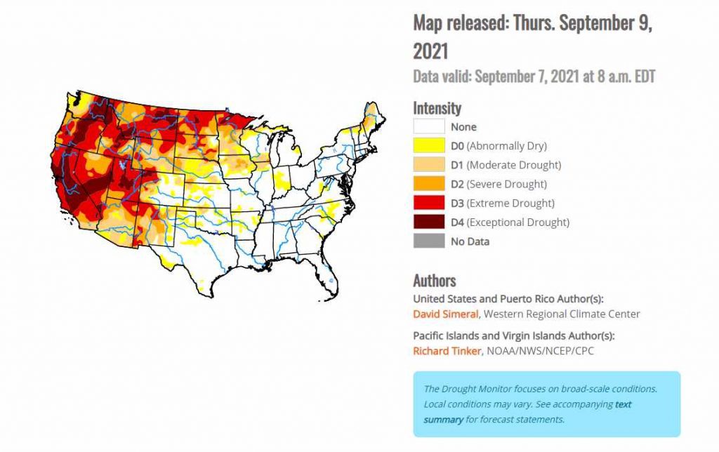 September 9, 2021 US Drought Monitor Map