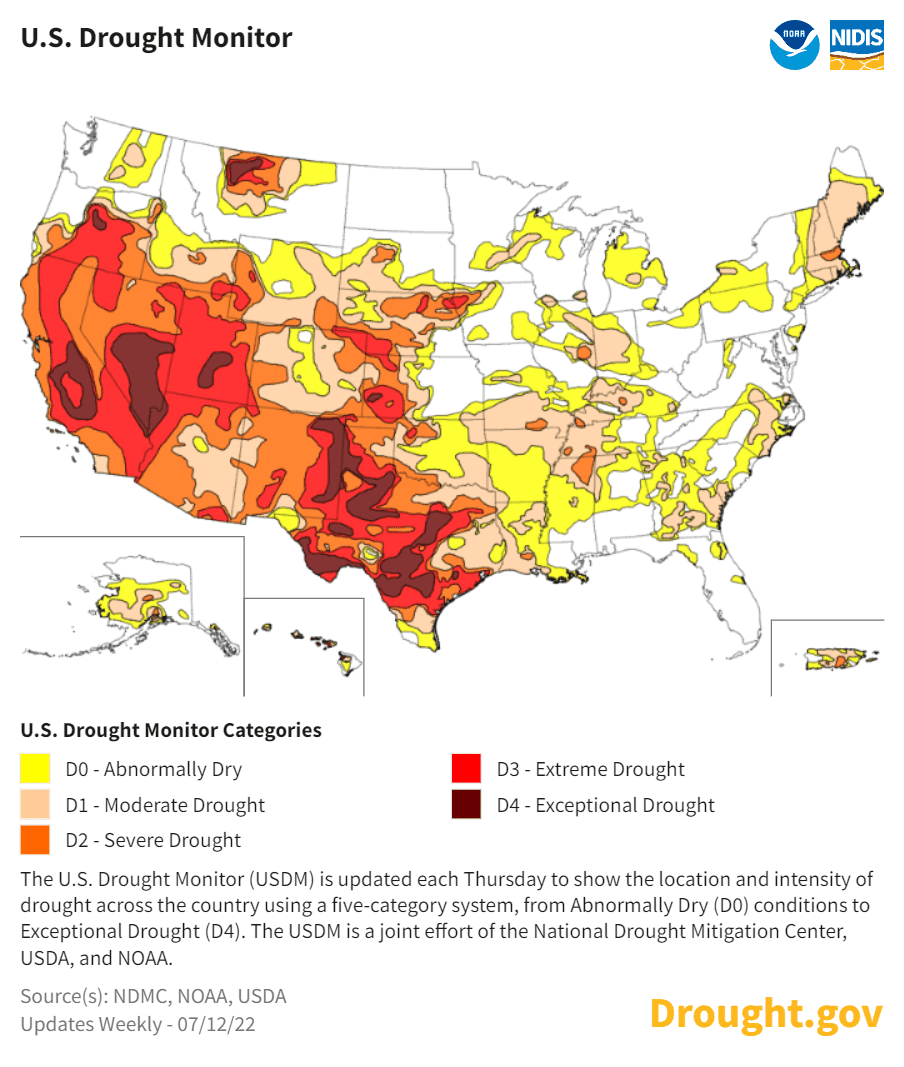 U.S. Drought Monitor map published July 15 2022