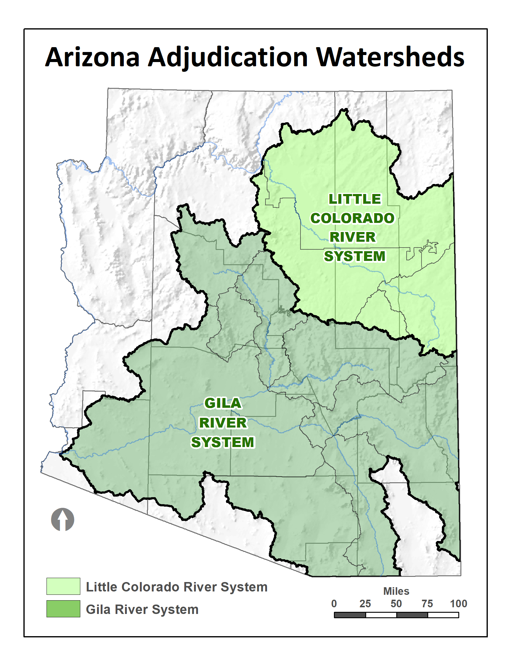 Map showing Arizona's water adjudication areas