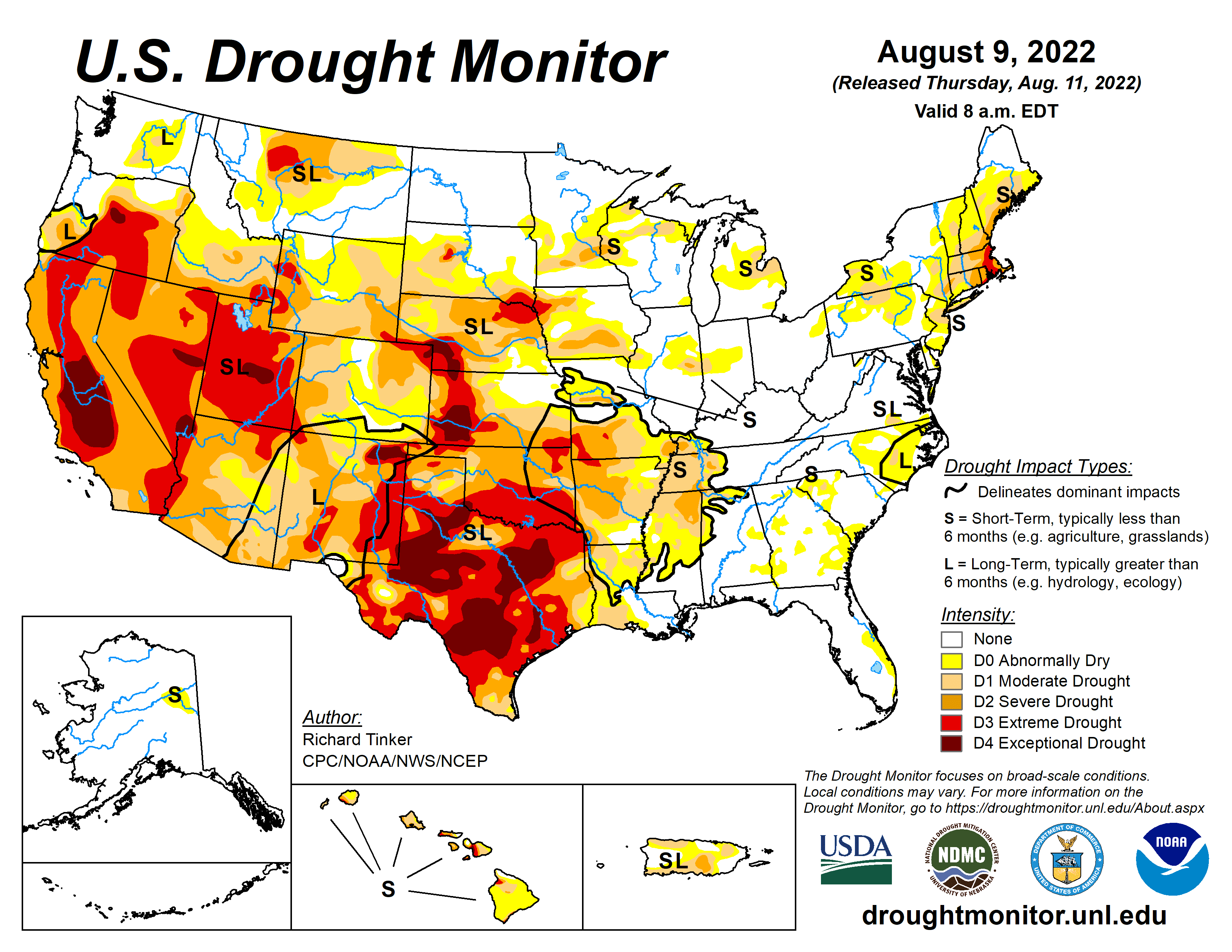 U.S. Drought Monitor Map released August 11, 2022