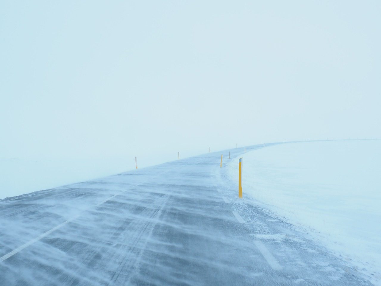 A road obscured by blizzard