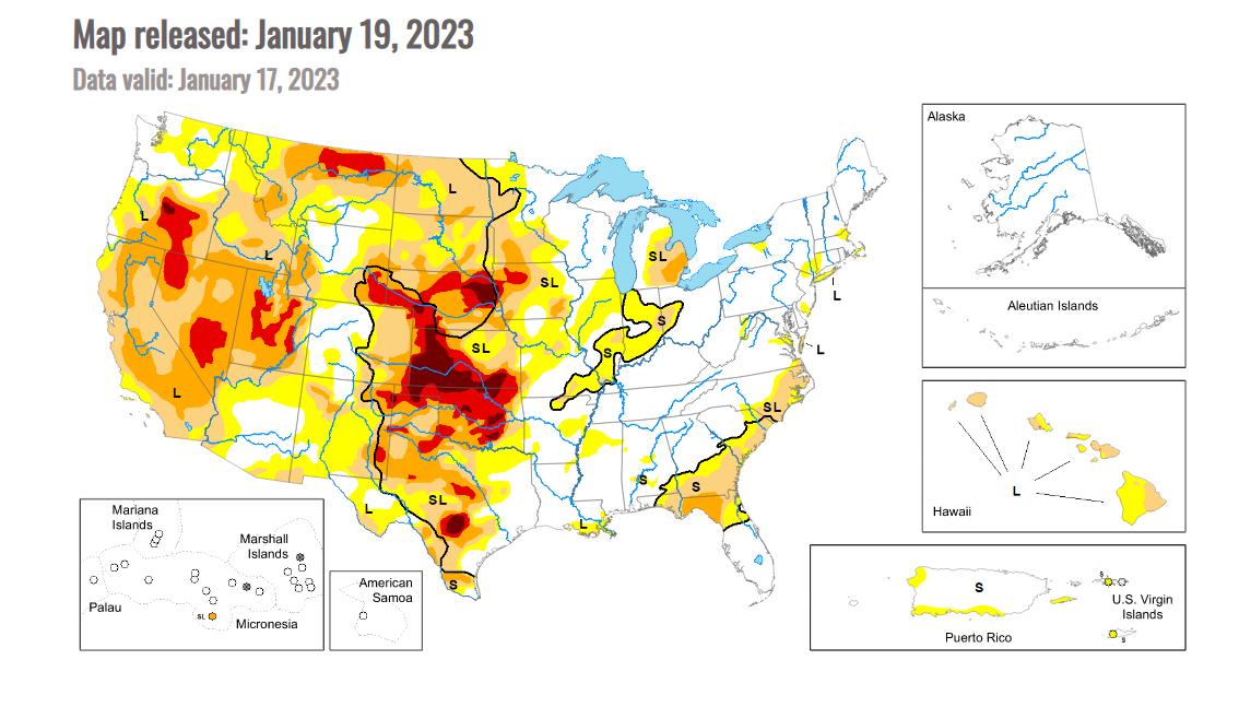 US Drought Monitor Map released January 19, 2023