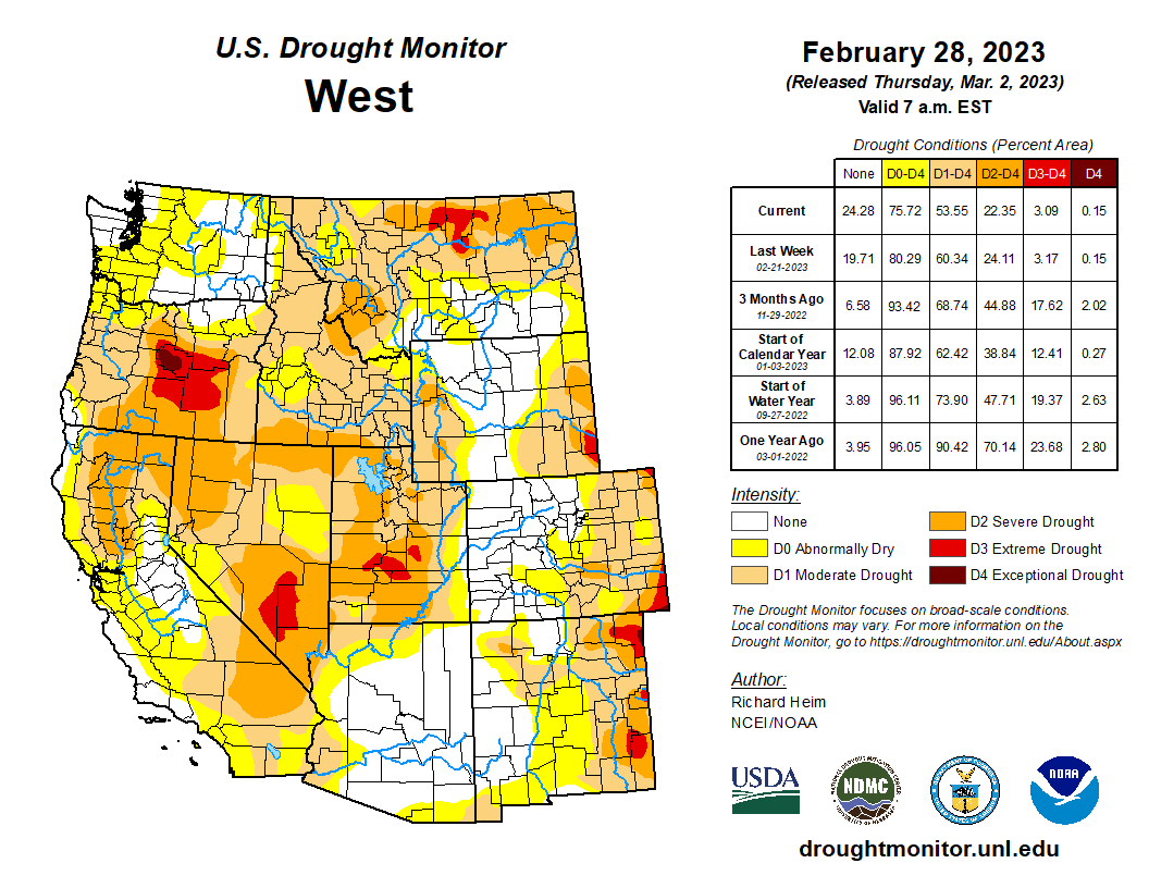 US Drought Monitor map released March 2, 2023