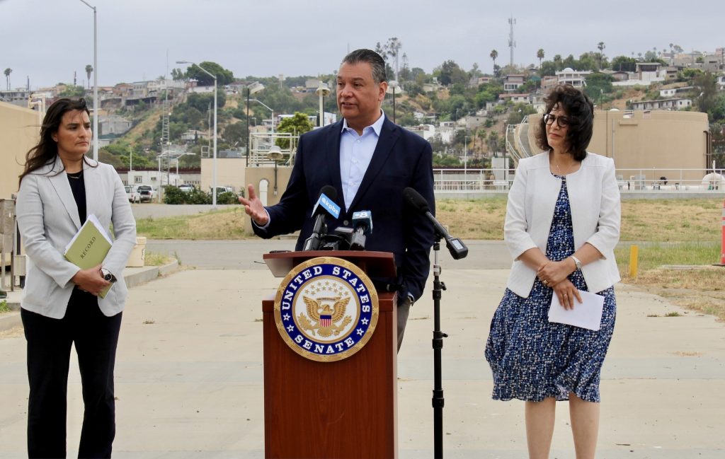 Sen. Padilla addresses media during conference regarding raw sewage leaks from US-Mexico border