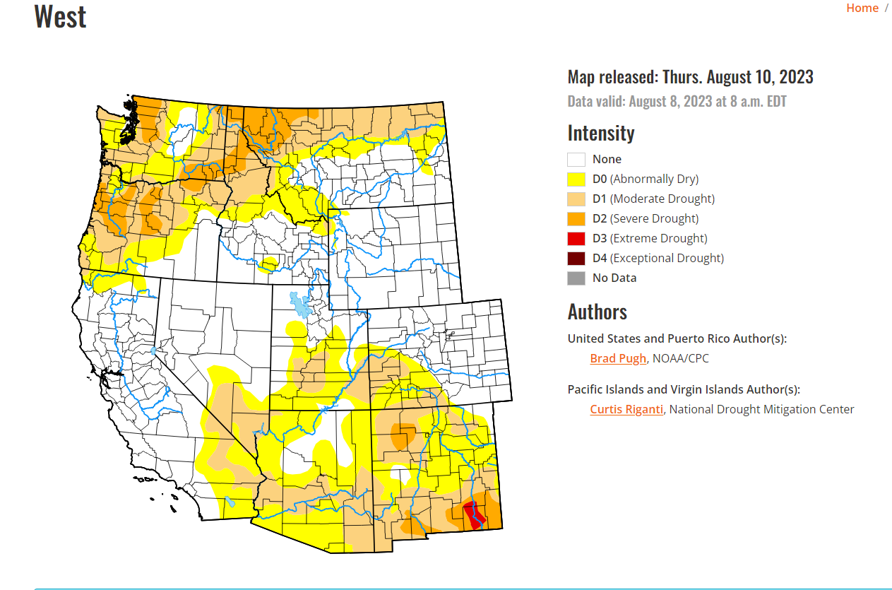 U.S. Drought Monitor map of the west