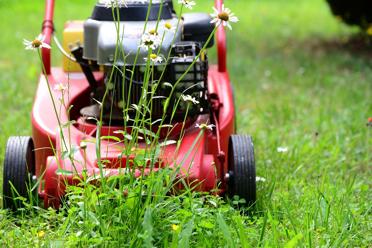 mowing grass