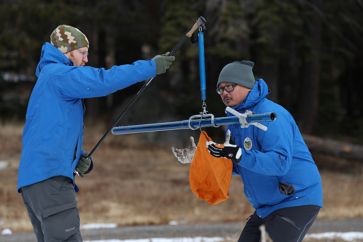 Snowpack is measured in California.
