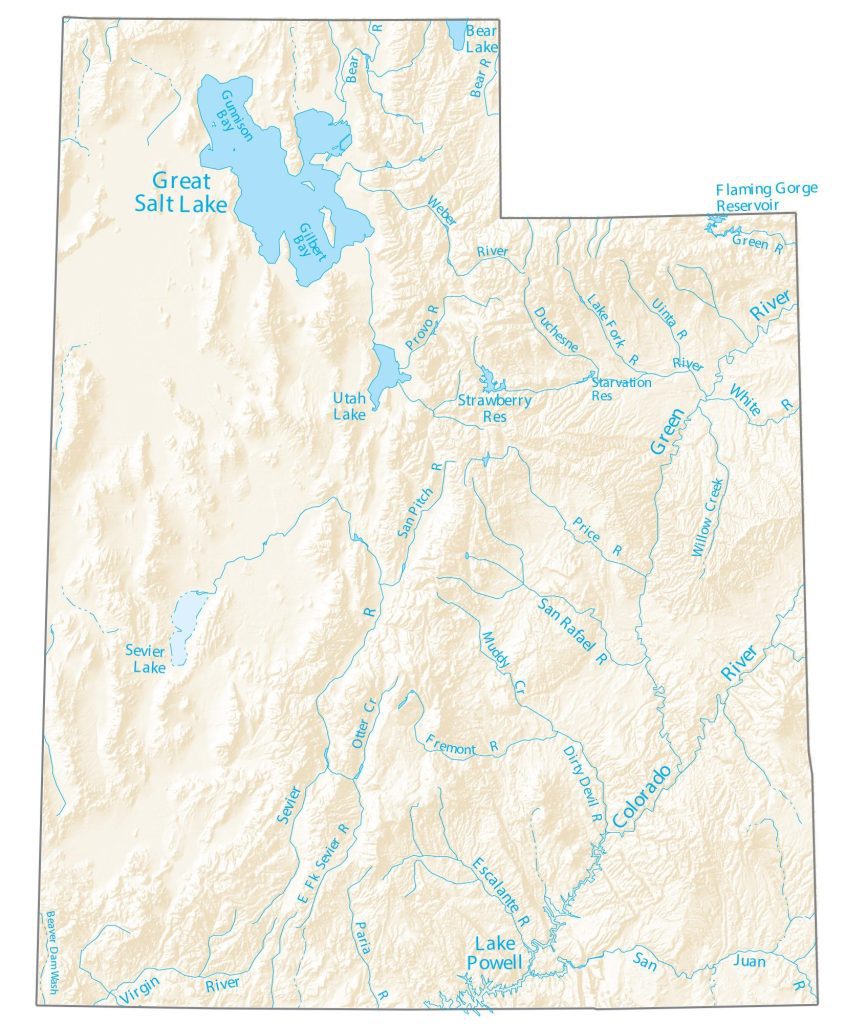 Map showing locations of the Great Salt Lake and Utah Lake.