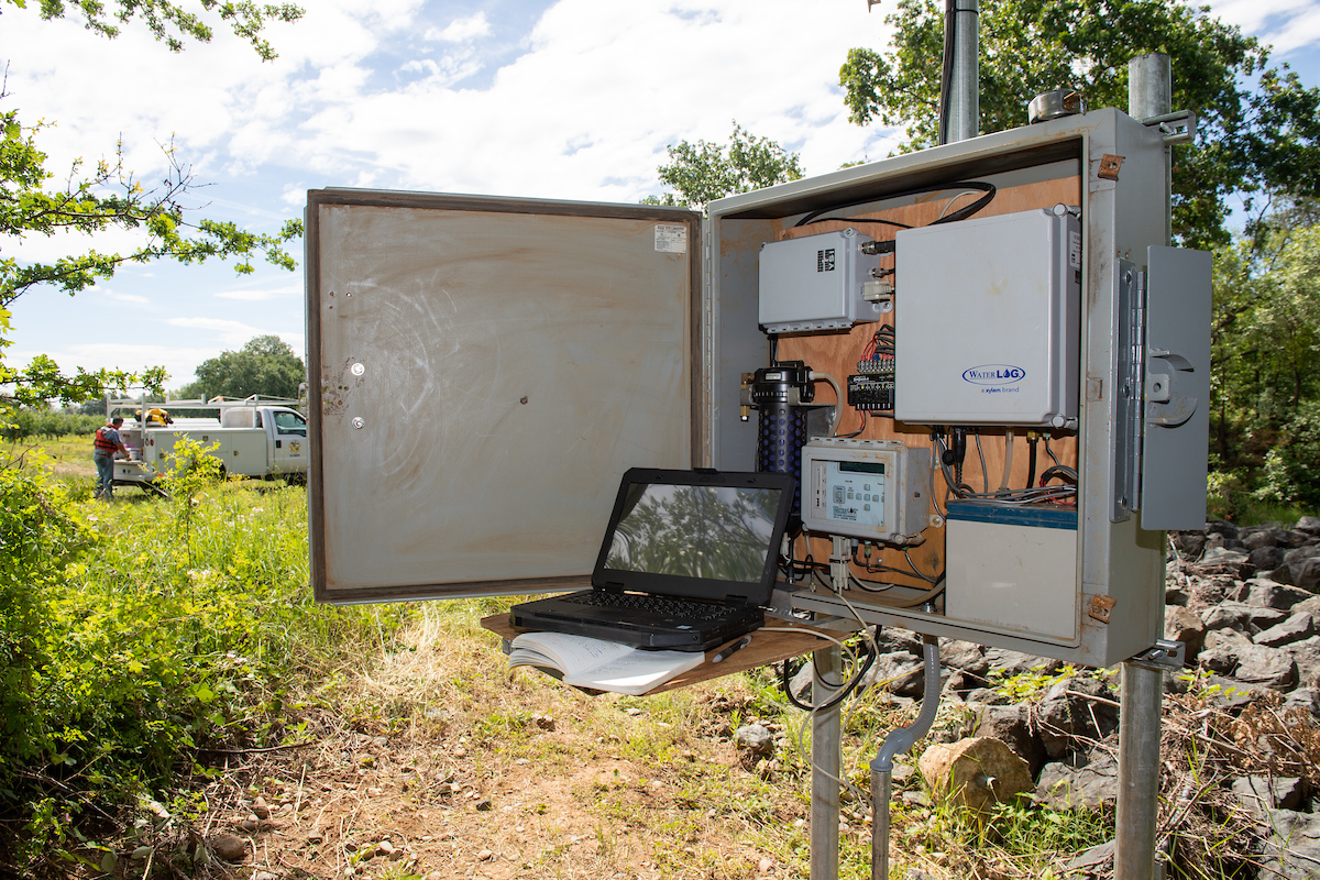 A view of the station house for the newly installed North Honcut Stream Gage on Honcut Creek in Butte County, California on May 23, 2019. Kelly M. Grow / California Department of Water Resources,