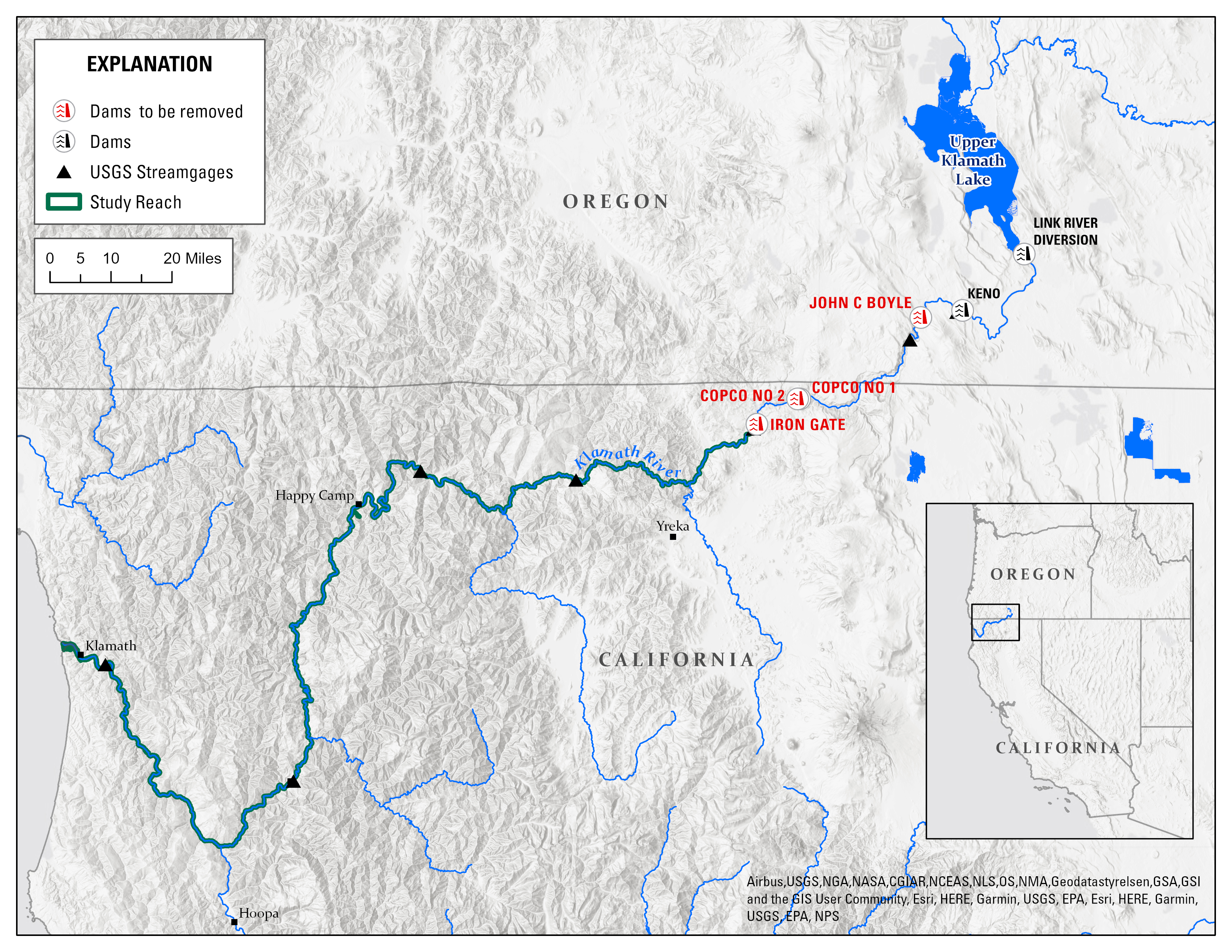 Map of the Klamath River and Dams