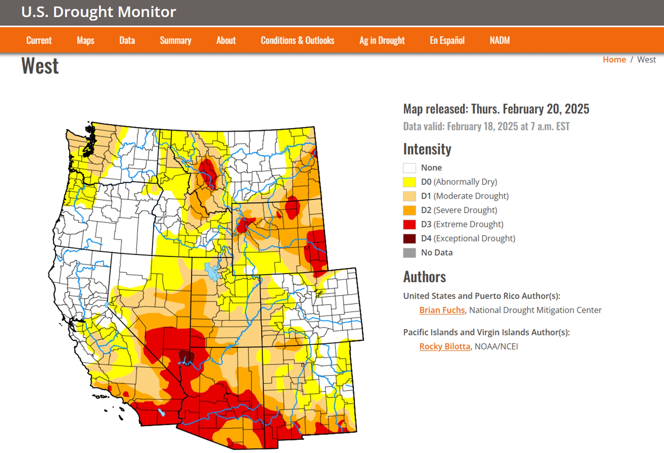 US Drought Monitor Map releases February 20, 2025