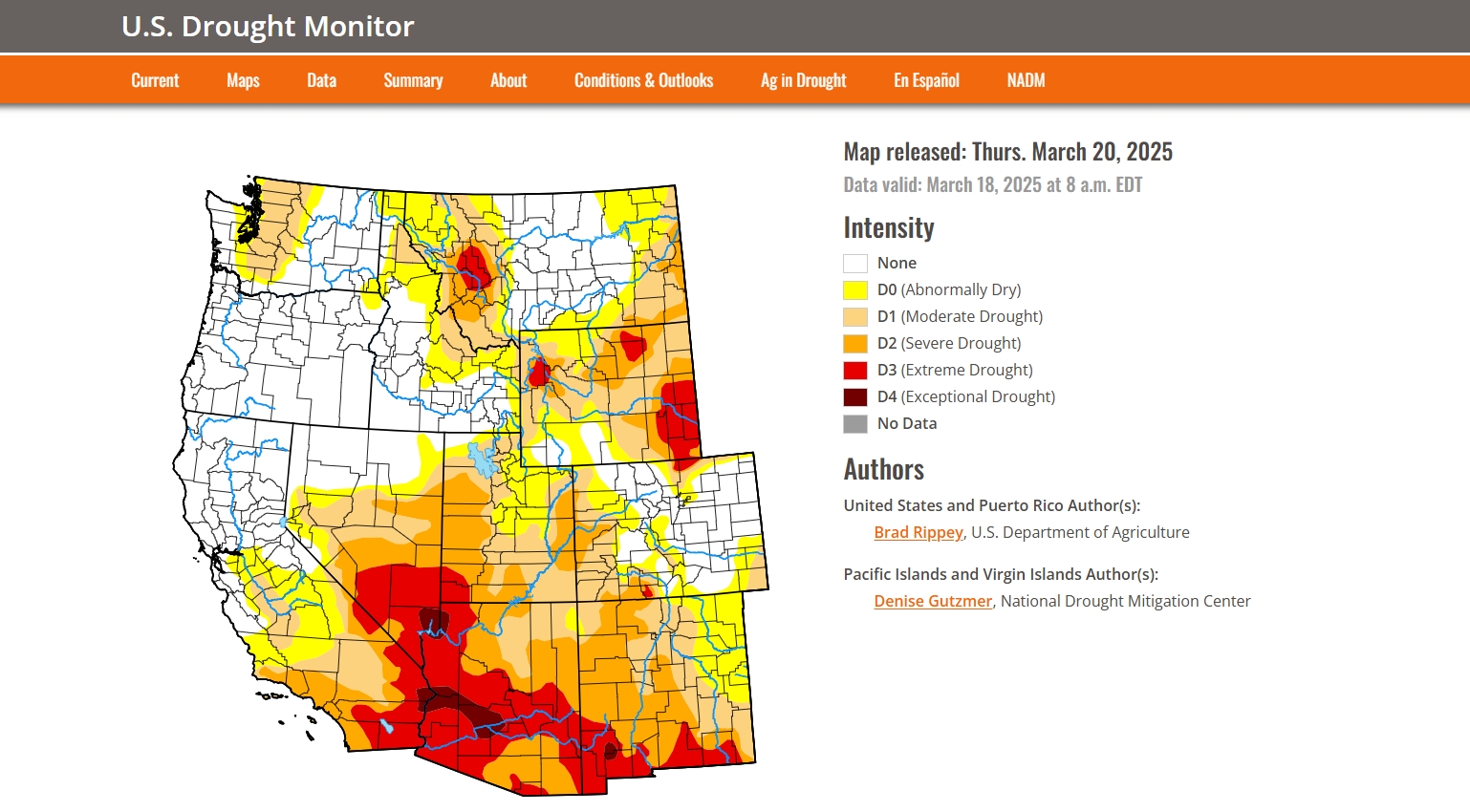 US Drought Monitor map released March 20, 2025