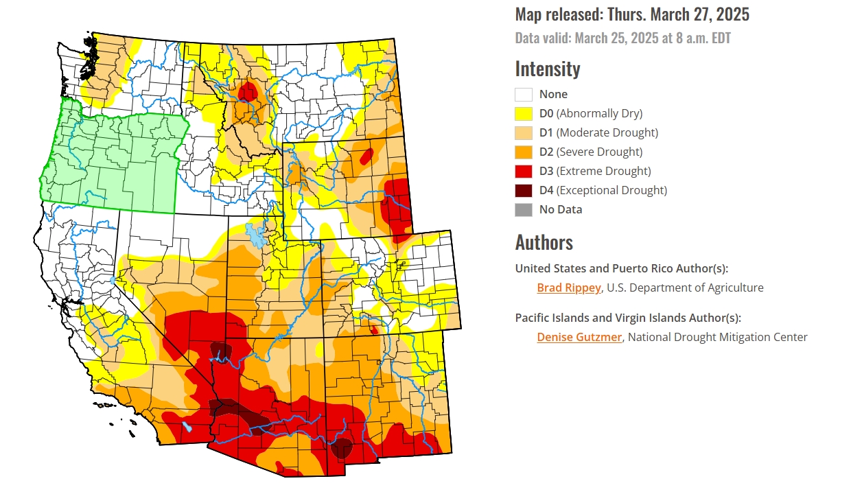 Map issued by US Drought Monitor on March 27, 2025