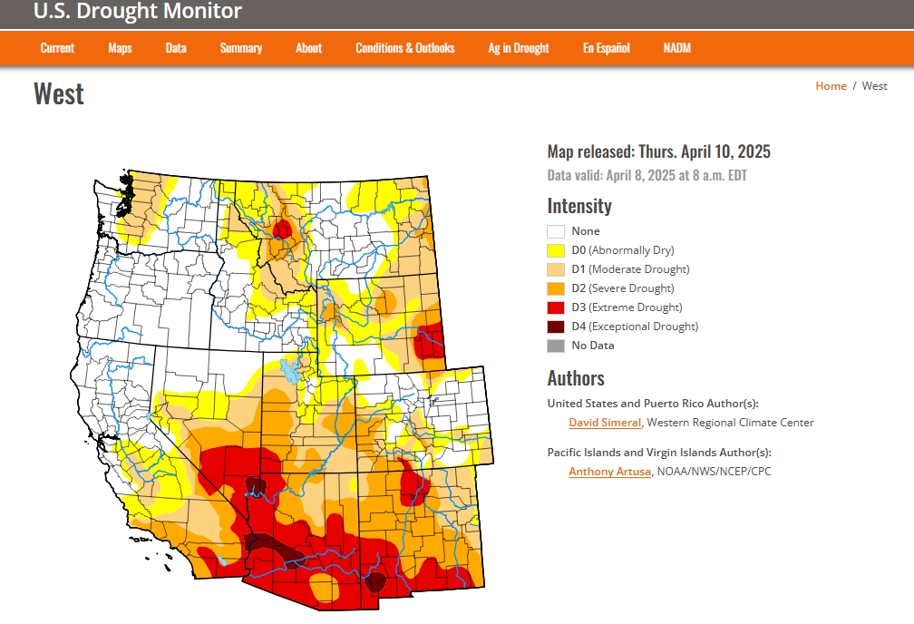 US Drought Monitor Map issued on April 10, 2025