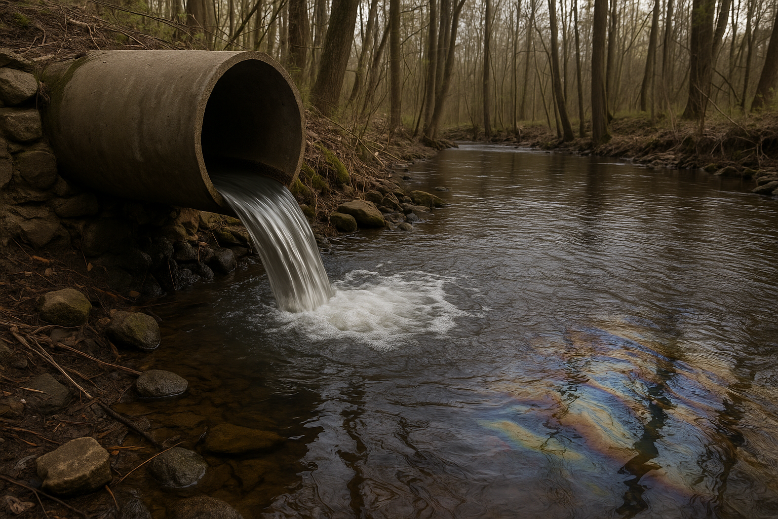 AI-generated image depicting PFAS-laden wastewater discharge