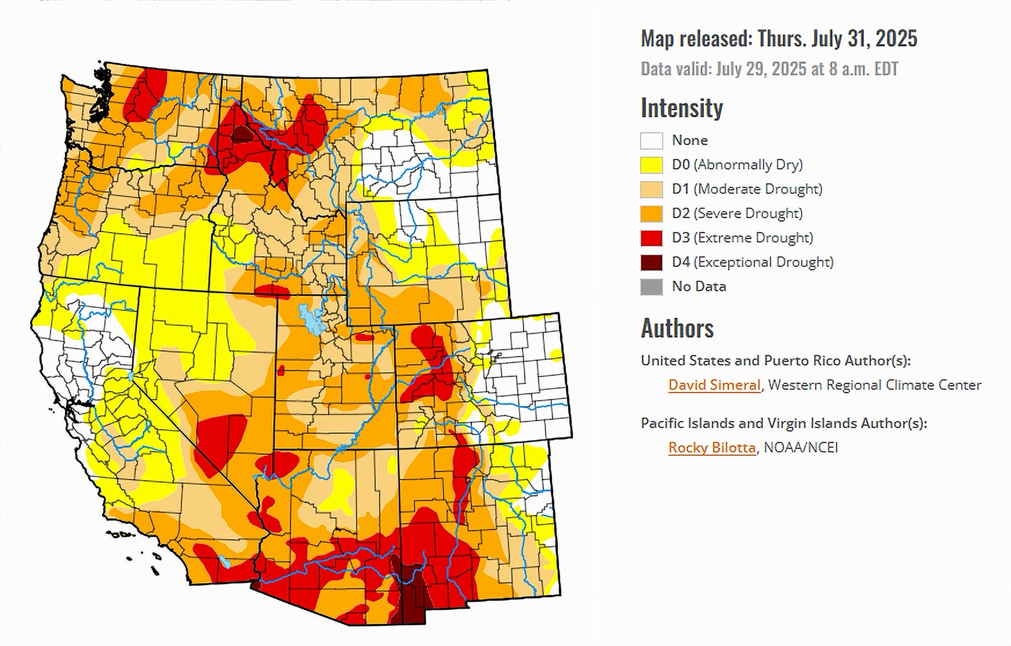 US Drought Monitor Map: Western Region (released July 31, 2025)