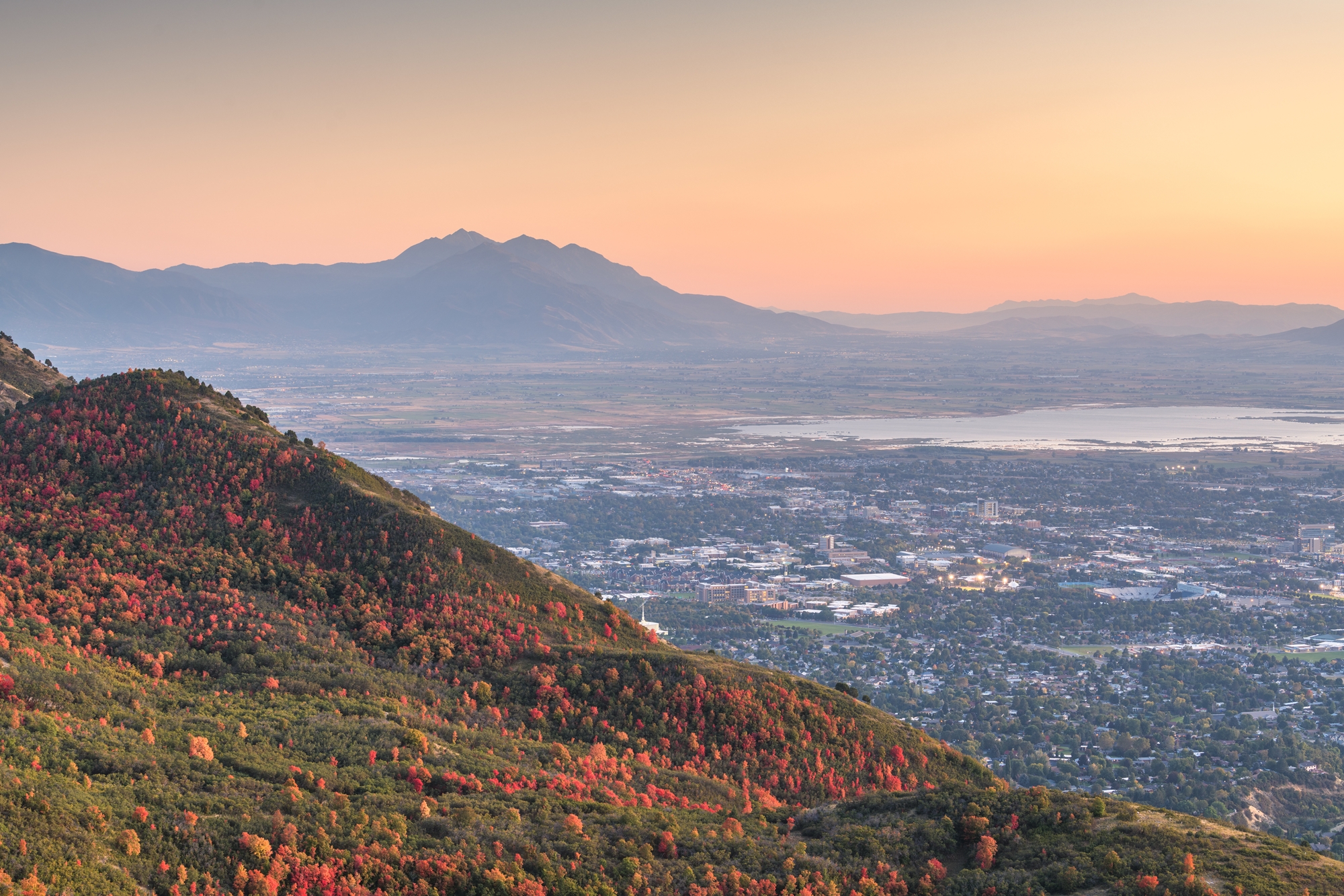 A licensed image of Provo, Utah, showing water in the background. Utah is facing dropping reservoir levels.