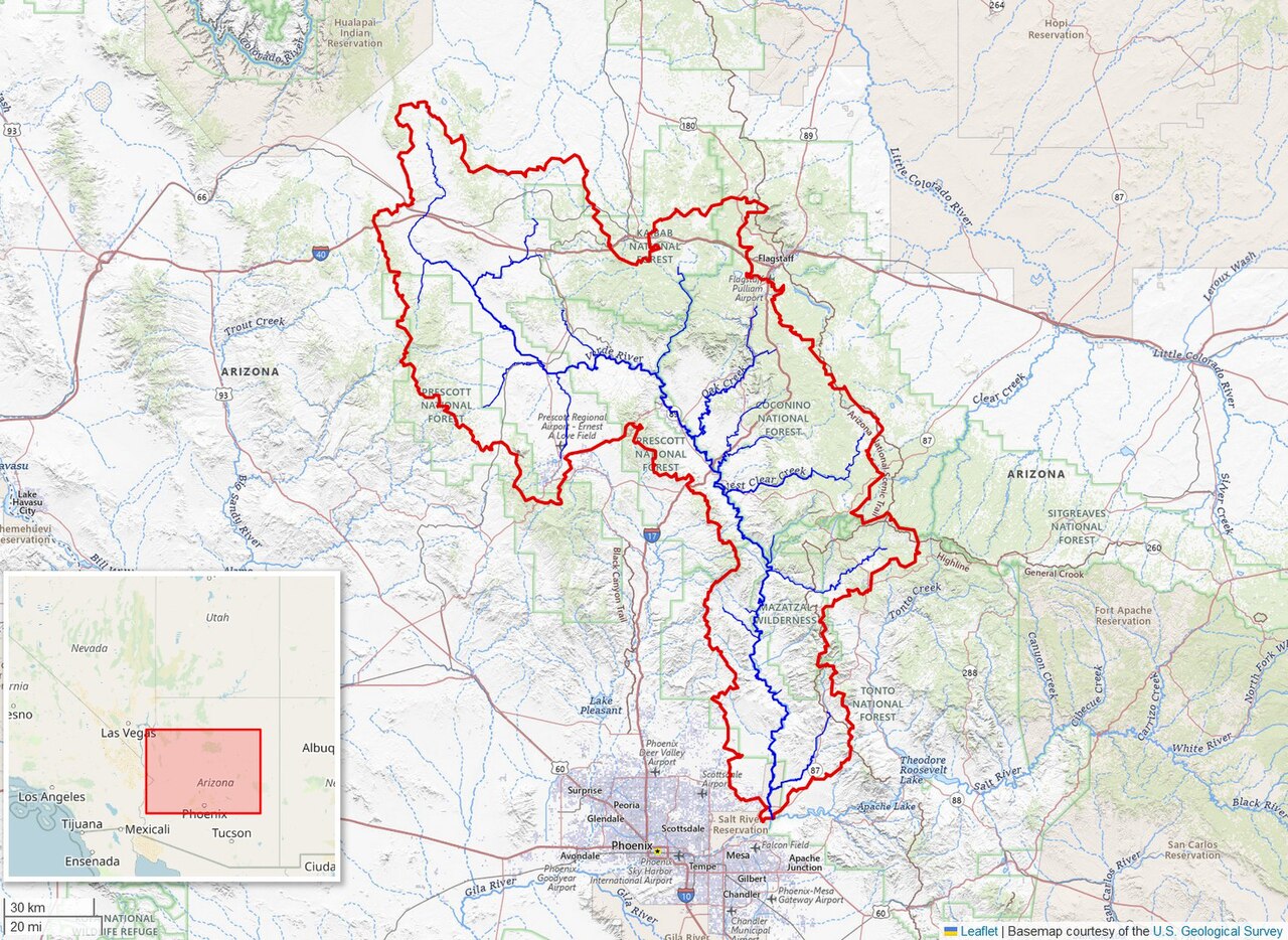 Map of the Verde River Basin in Arizona