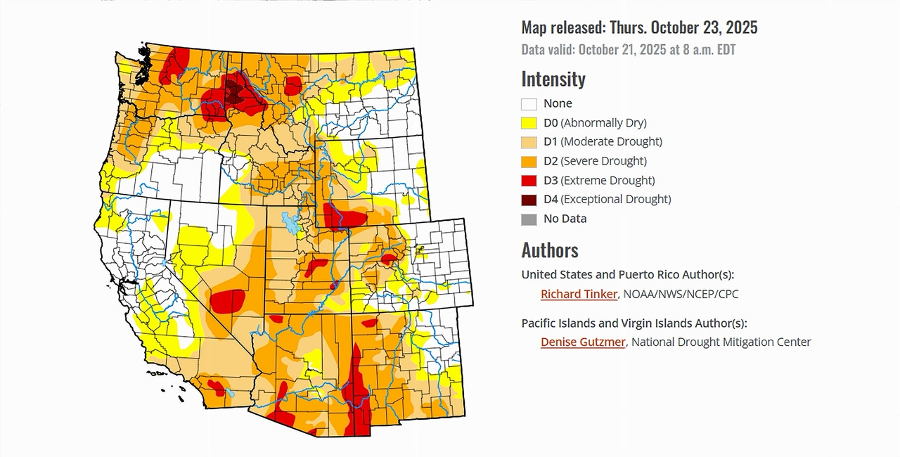 U.S. Drought Monitor Map for the Western United States