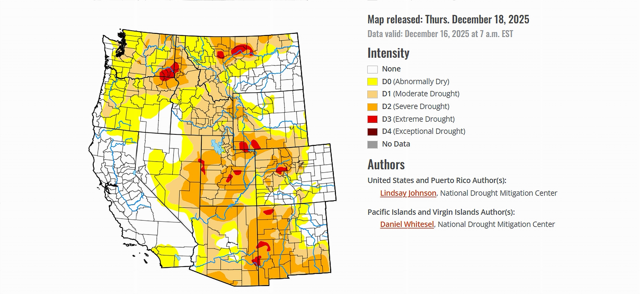 U.S. Drought Monitor map released December 18, 2025
