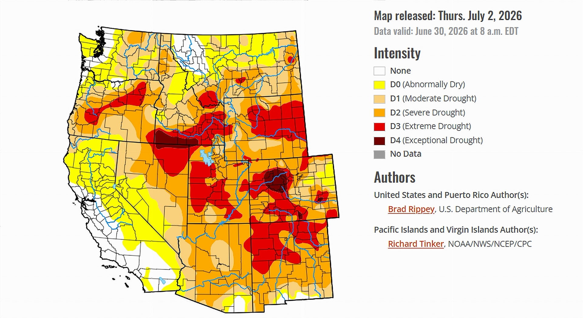 Drought monitor map released on July 2, 2026