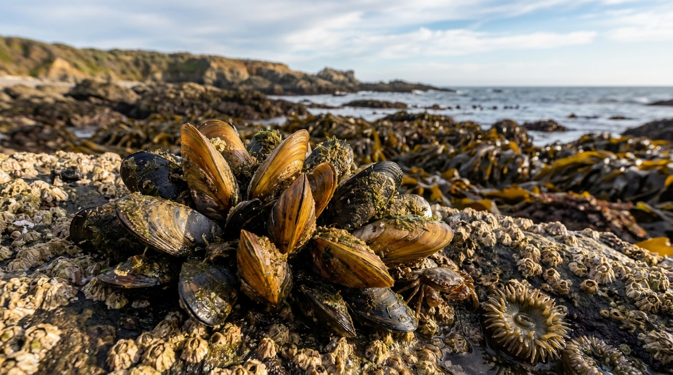 Cluster of golden mussels