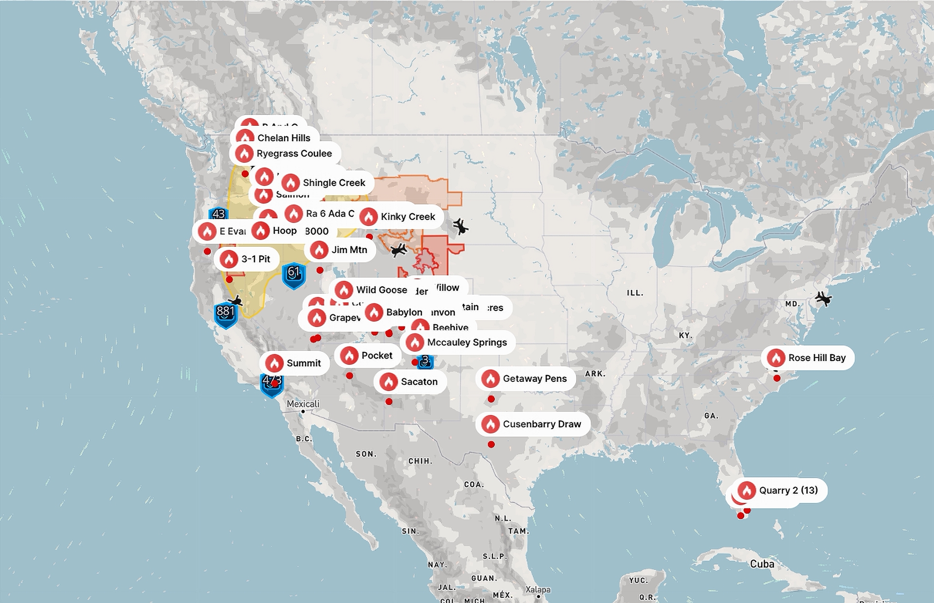 Wildfires as of July 11, 2026