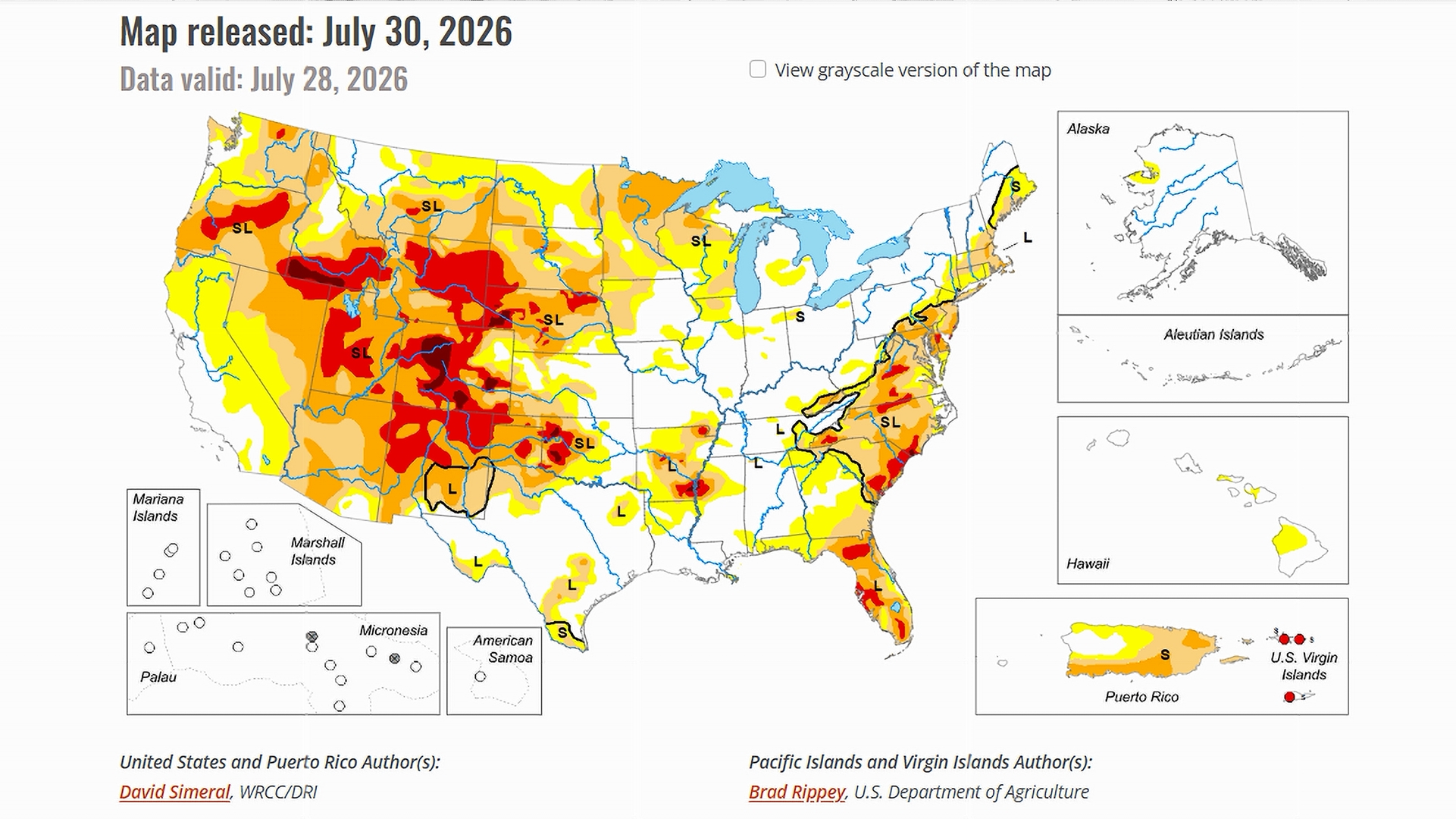 US Drought Monitor Map on July 30, 2026