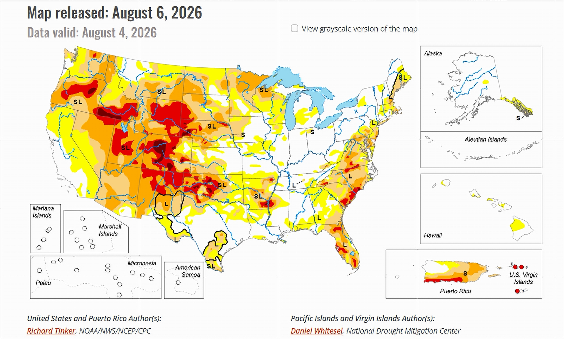 US Drought Monitor Map released on August 6, 2026