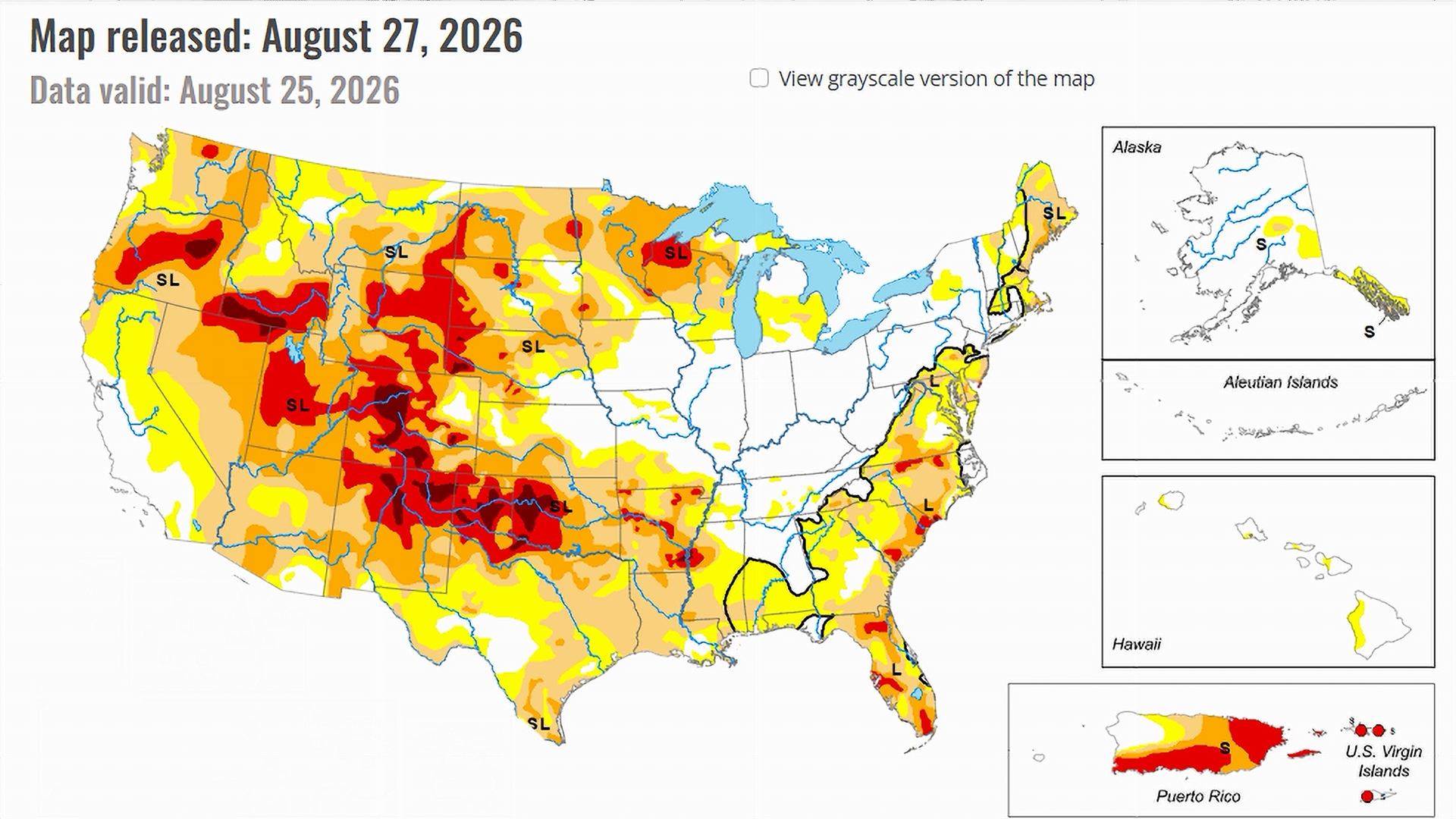 US Drought Monitor Map issued on August 27, 2026