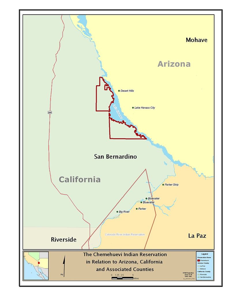 Map of the Chemehuevi Indian Reservation in Relation to Arizona, California and Associated Counties