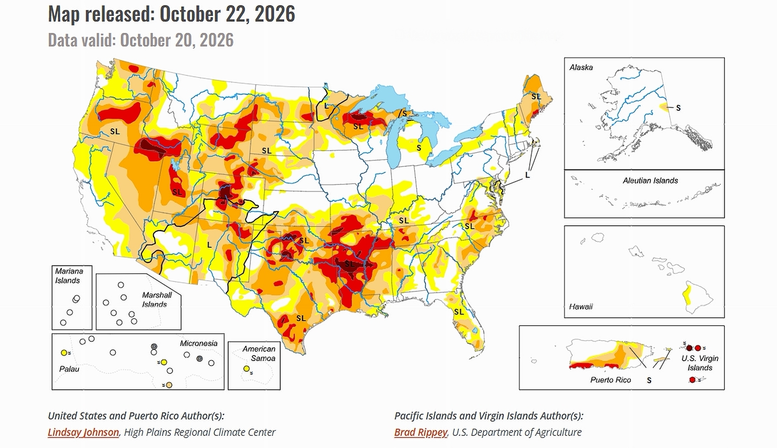 US Drought Monitor Map from October 22, 2026
