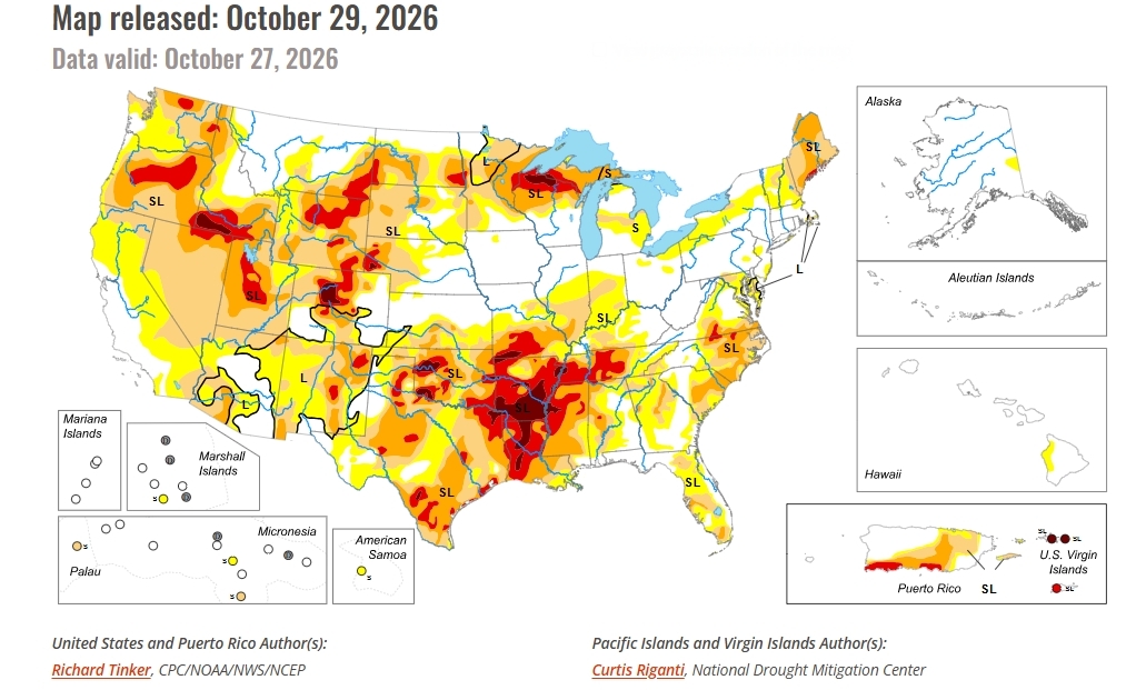 U.S. Drought Monitor Map issued October 29, 2026